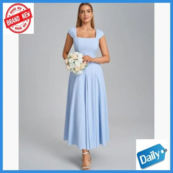 Women's Corset Maxi Dress Cap Sleeve Square Neck Lace Up Formal Midi